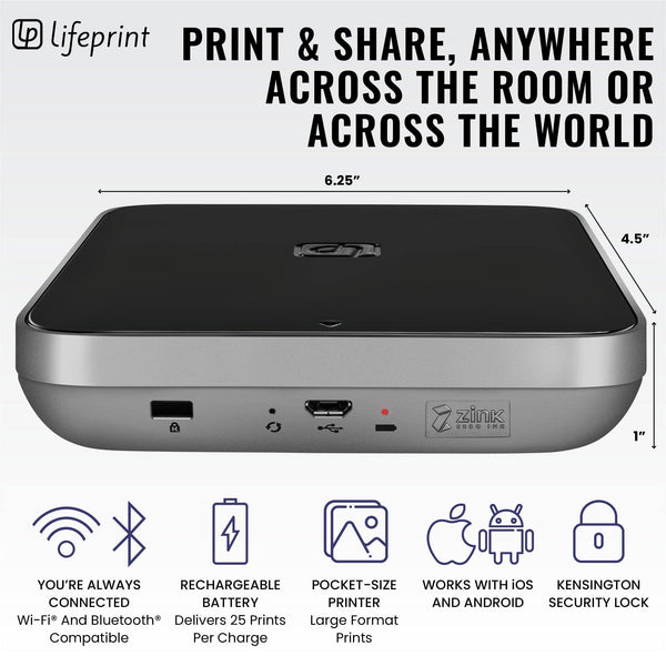 Lifeprint 3x4.5 Hyperphoto Printer for iPhone & Android - BLACK - Lifeprint Photos