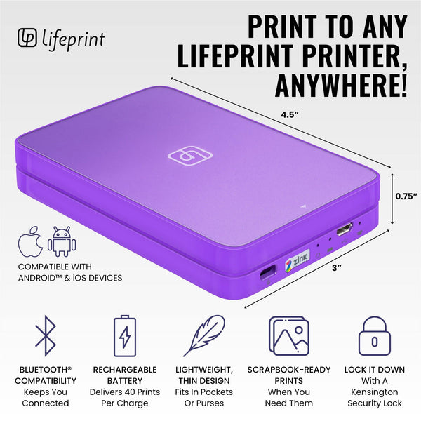 Lifeprint 2x3 Hyperphoto Printer for iPhone & Android - Purple *LIMITED EDITION* - Lifeprint Photos
